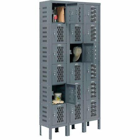 Global Industrial Heavy Duty Ventilated Steel Locker, Six Tier, 3-Wide, 12x12x12, Unassembled, Gray 493155GY